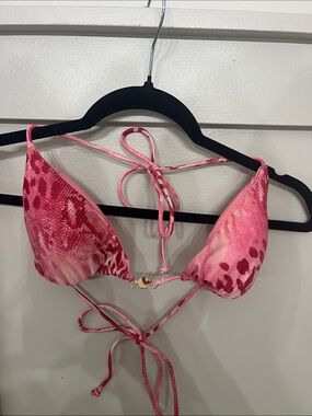 White Fox Boutique Pink Animal Print Triangle Bikini Top